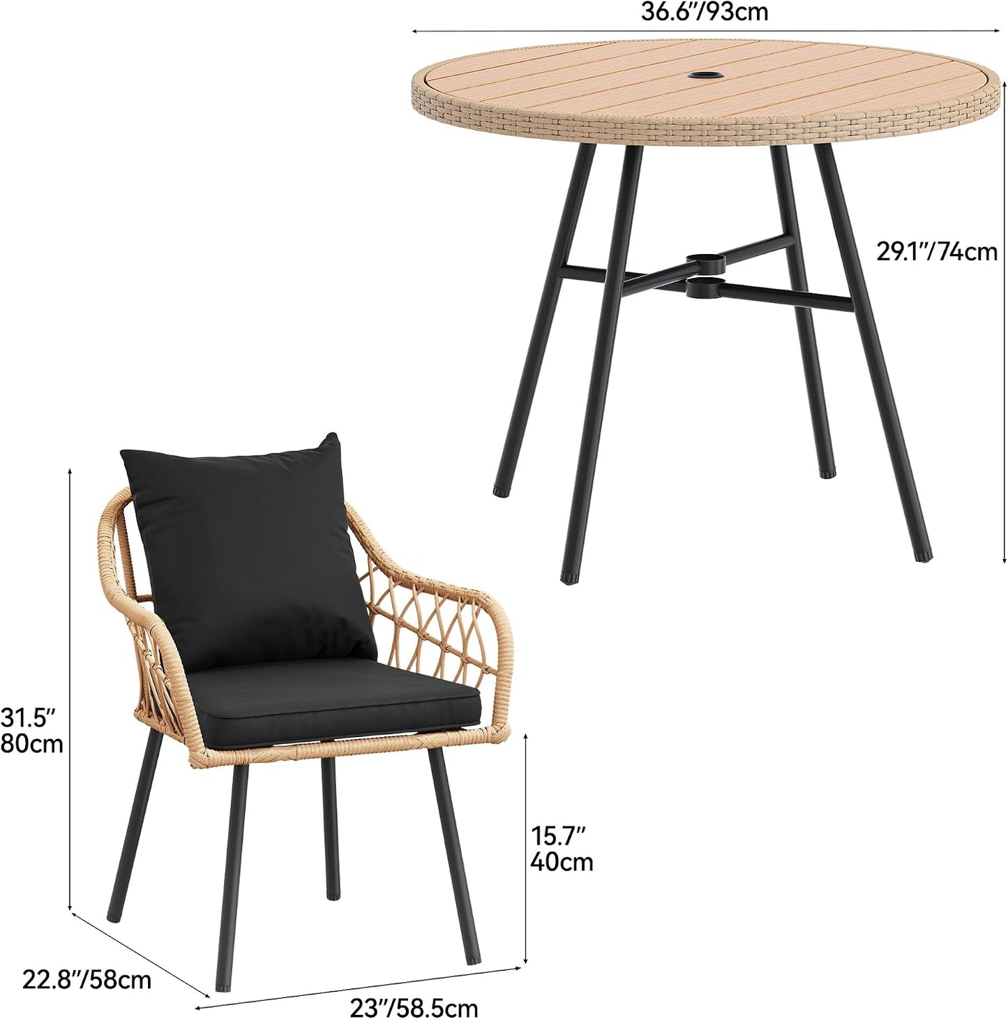 YITAHOME Outdoor Patio Dining Set 5-Piece Patio Dining Furniture Sets for 4 Outdoor Table and Chairs with Cushions Outdoor Dining Table Set for Backyard Deck (Light Brown + Black)