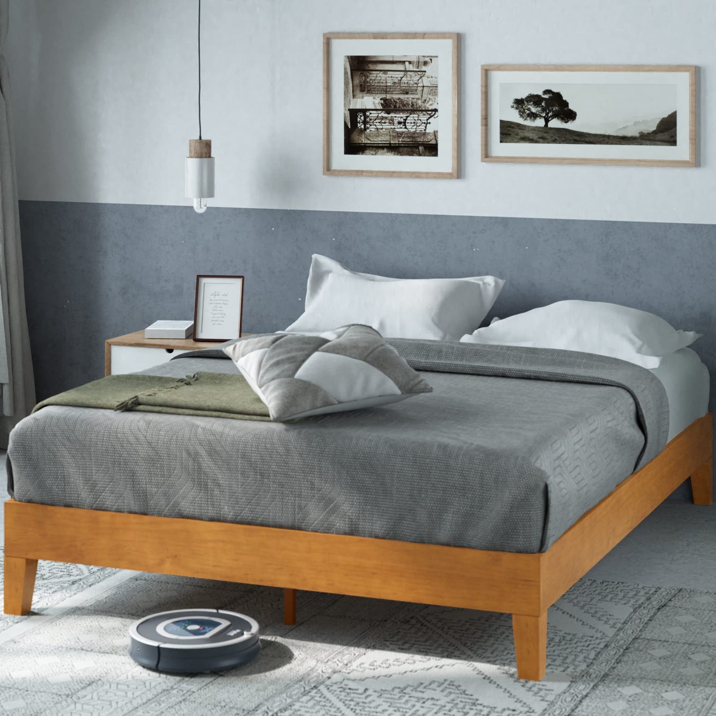 ZINUS Vivek Deluxe Wood Platform Bed Frame with Headboard, Wood Slat Support, No Box Spring Needed, Easy Assembly, Queen