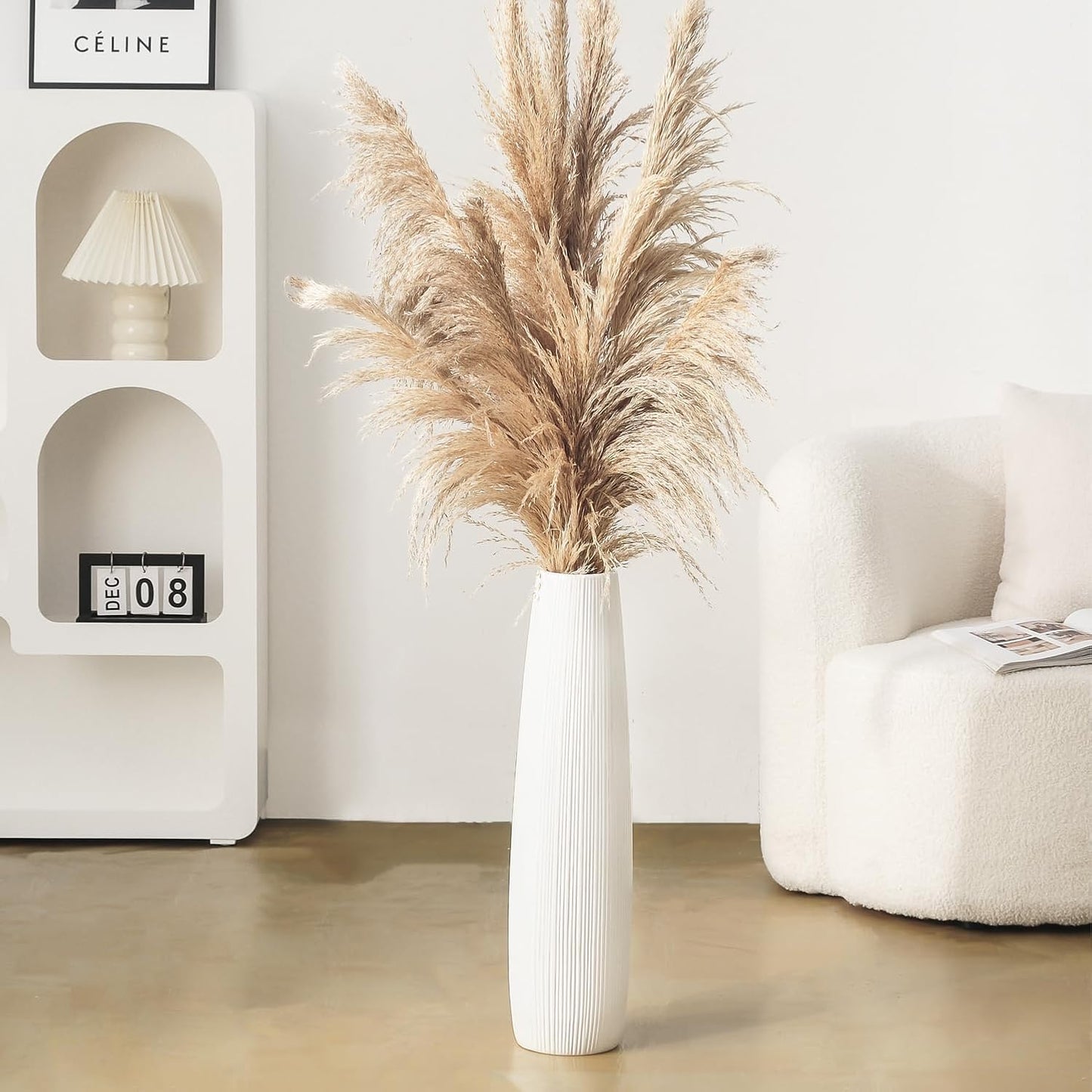 Ceramic Big White Floor Vase, 24" Tall Floor Vase, Large Decorative Flower Vases for Decor Living Room Modern Home Office Bedroom, Farmhouse, Glossy Glaze (24 Inch Tall)