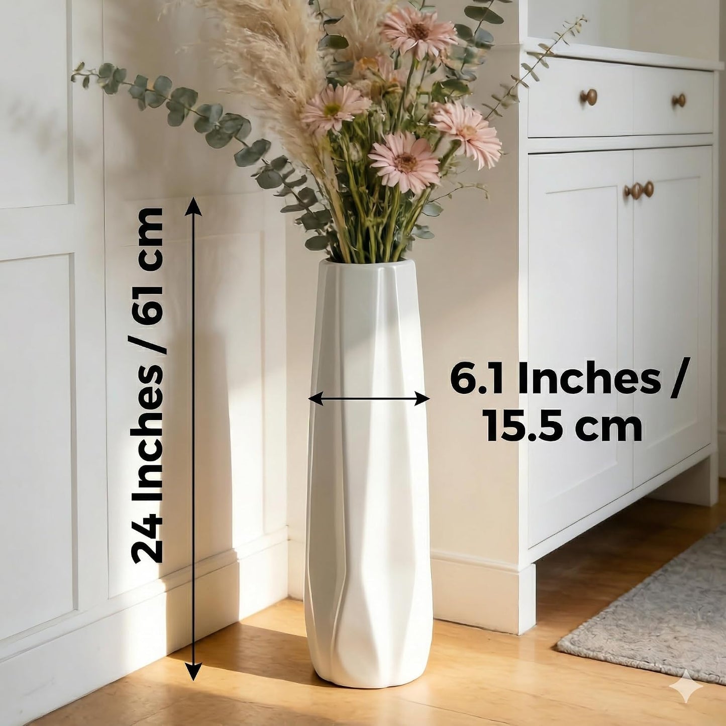 Ceramic Large Floor Vase, GDSZJLJ White 24" Tall Flower Vase Decorative Vases for Living Room Modern Home Decor Office Bedroom Kitchen Wedding House Décor, Gift for Wedding Housewarming