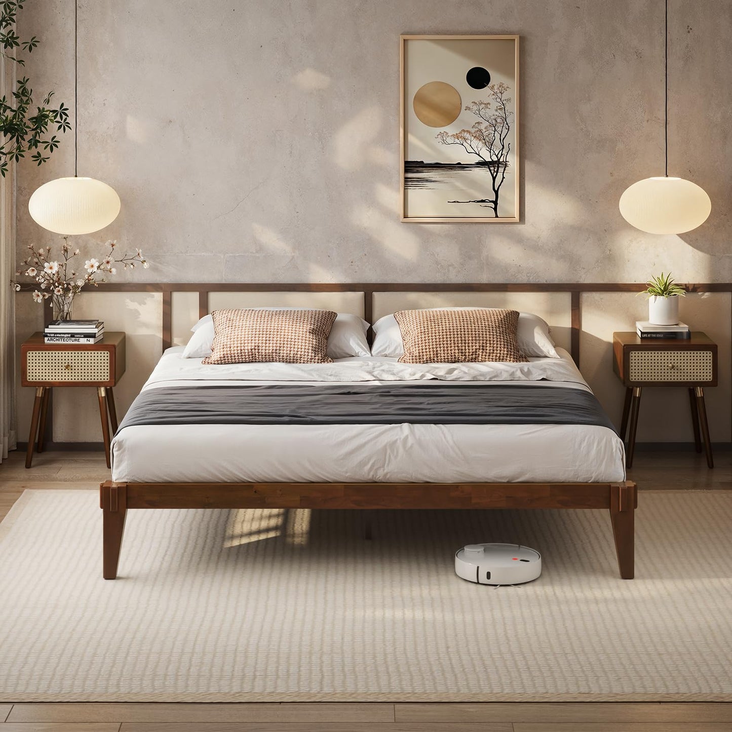 Bme Chalipa 14” Solid Wood Bed Frames - Wood Platform Bed Frame - Japanese Joinery Bed Frame - Wood Slat Support - Bed Without Box Spring - Easy Assembly - Minimalist & Modern Style, Walnut - Full
