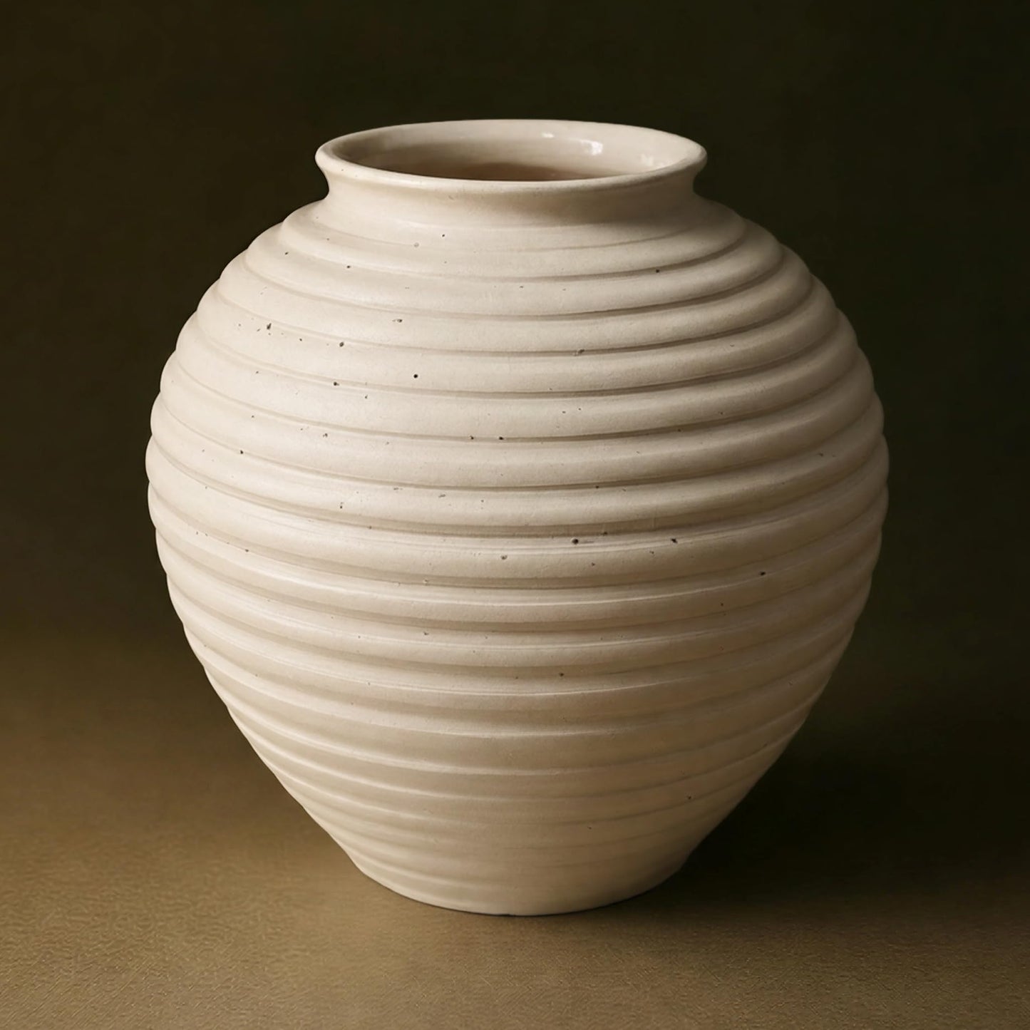 Handmade Ceramic Decorative Vase – Warm White Rustic Textured 10.4” Round Vase with Irregular Waves and Weathered Stone Finish for Home, Office, Farmhouse Decor