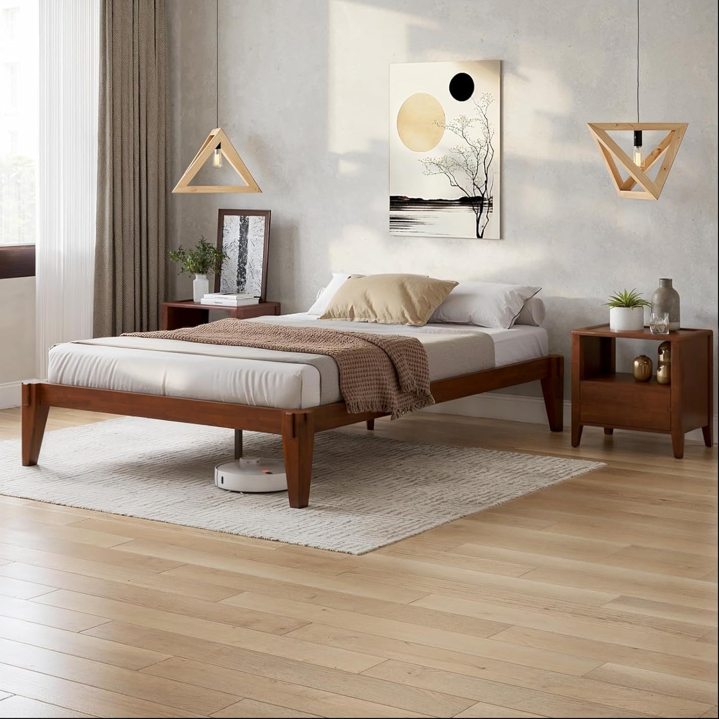 Bme Chalipa 14” Solid Wood Bed Frames - Wood Platform Bed Frame - Japanese Joinery Bed Frame - Wood Slat Support - Bed Without Box Spring - Easy Assembly - Minimalist & Modern Style, Walnut - Full