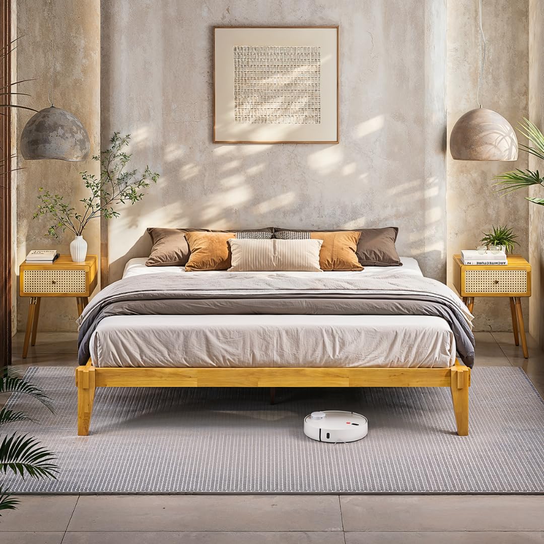 Bme Chalipa 14” Solid Wood Bed Frames - Wood Platform Bed Frame - Japanese Joinery Bed Frame - Wood Slat Support - Bed Without Box Spring - Easy Assembly - Minimalist & Modern Style, Walnut - Full