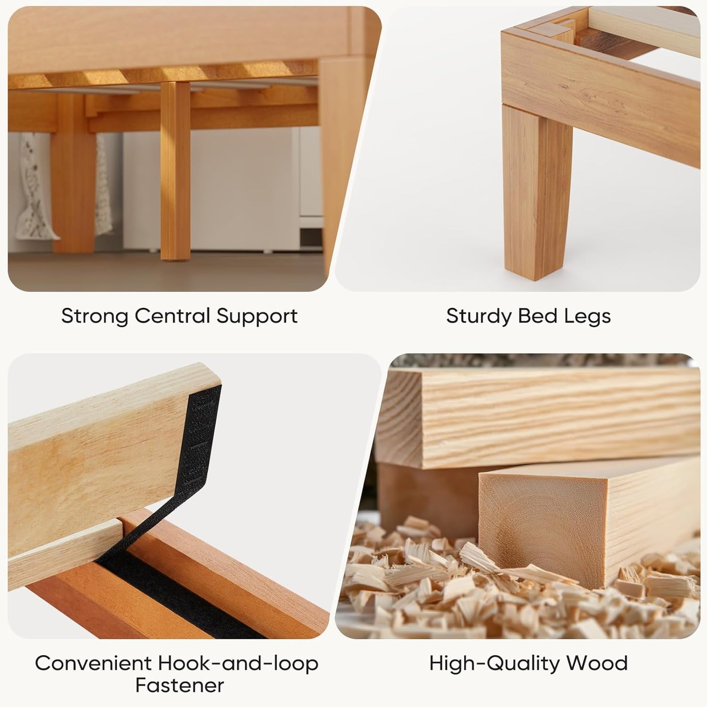 DUMOS Twin Bed Frame, Solid Wooden Bed Base with Wood Slat Support, Sturdy, Stylish & Noise-Free Design, No Box Spring Needed, Easy Assembly, 12 in Natural Pine