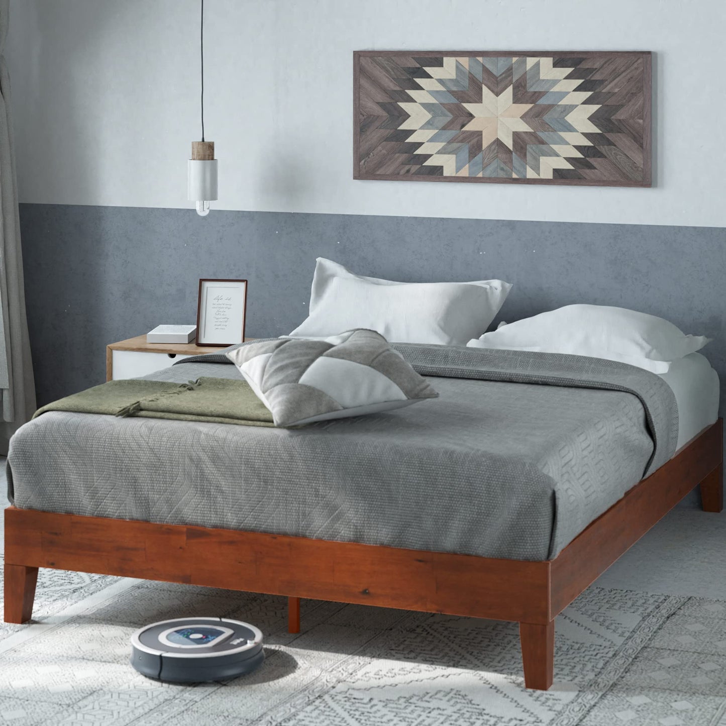 ZINUS Vivek Deluxe Wood Platform Bed Frame with Headboard, Wood Slat Support, No Box Spring Needed, Easy Assembly, Queen