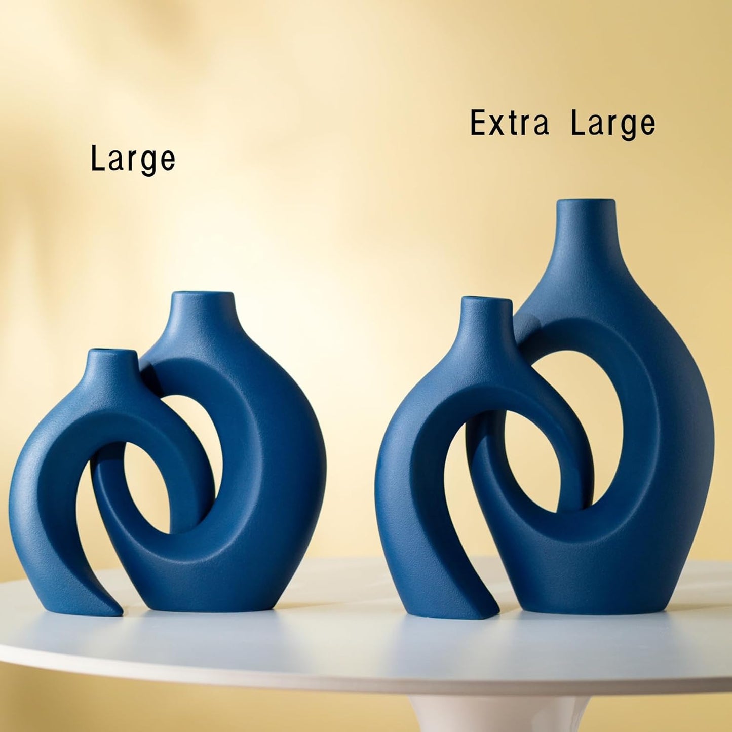 Lvases Snuggle Hollow Ceramic Vase Set of 2, 11Inch Nordic Modern Boho ins Style Decorative Ceramic Aesthetic Flower Vases for Home Decor Living Room Shelf Table Decorative (Matte Navy Blue)