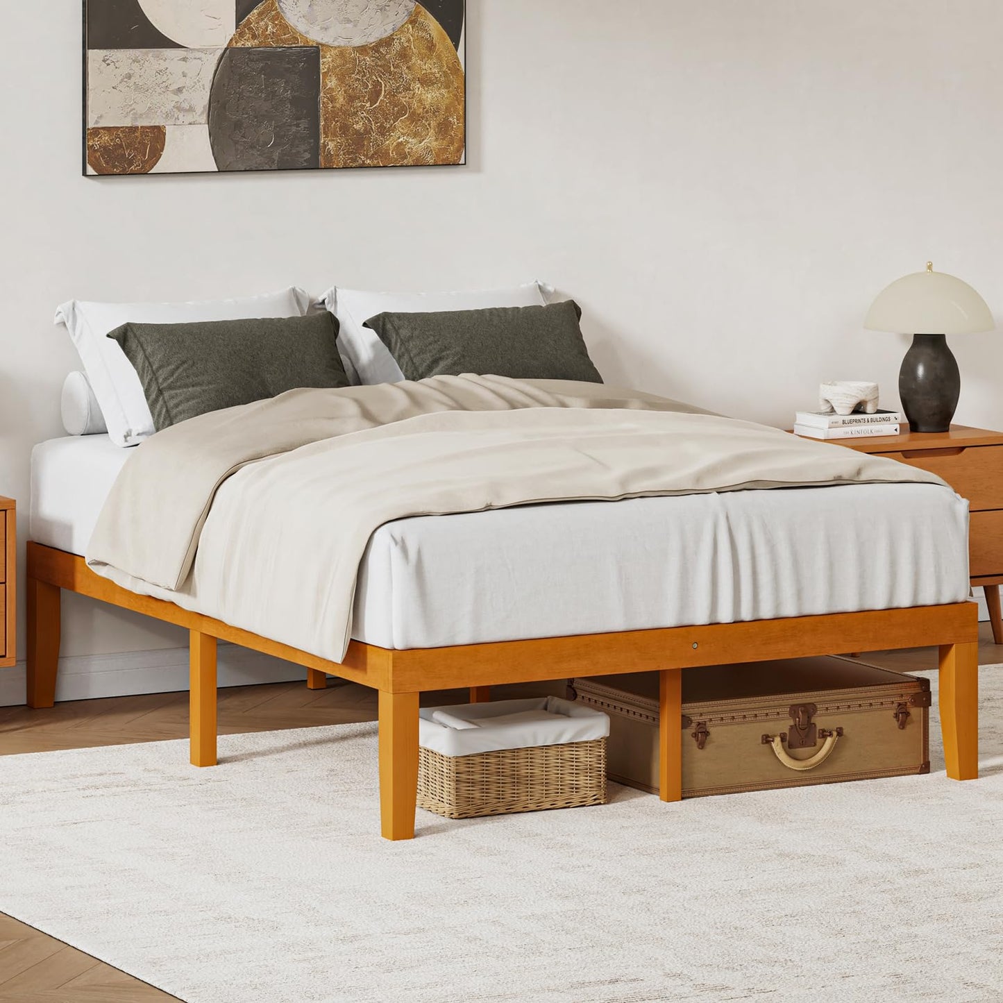 DUMOS Twin Bed Frame, Solid Wooden Bed Base with Wood Slat Support, Sturdy, Stylish & Noise-Free Design, No Box Spring Needed, Easy Assembly, 12 in Natural Pine