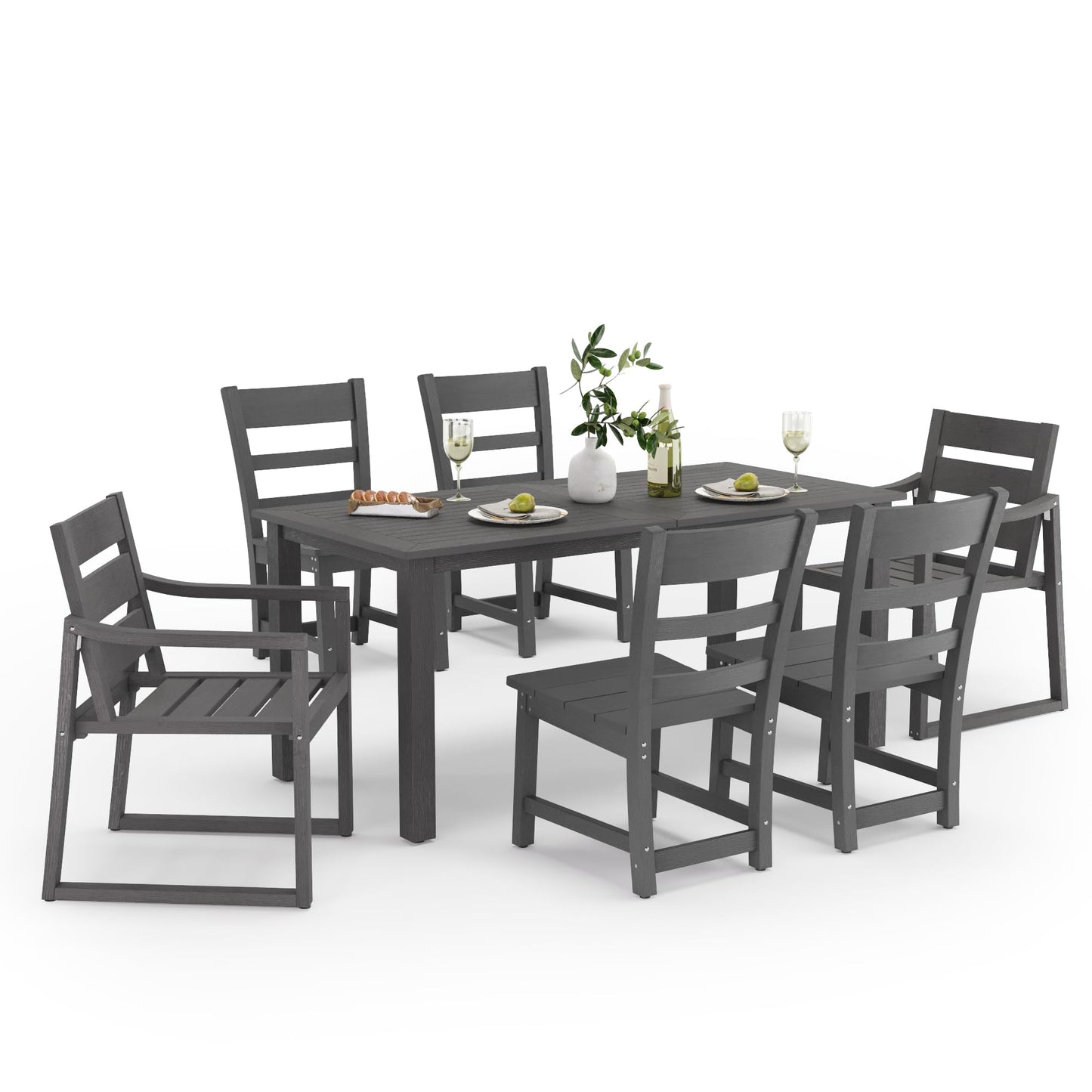 Cozyman Patio Table and Chairs Set, HDPS Outdoor Dining Set for 6, Patio Furniture for Deck, Poolside, and Backyard, Black