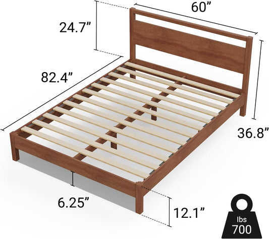 Queen Cherry Wood Platform Bed with Headboard & Under Bed Storage