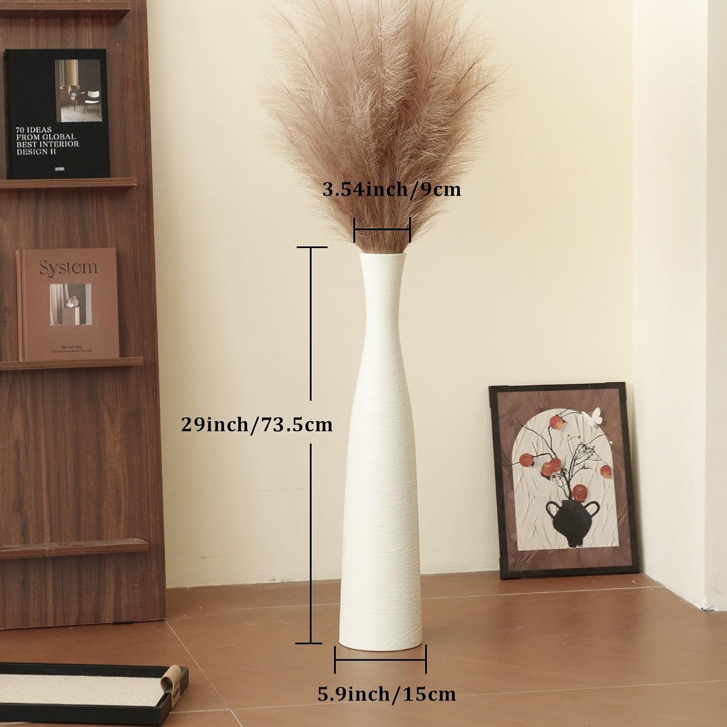 Ceramic Tall Floor Vase, 29" Tall Terracotta Large Decorative Vases for Rustic Modern Boho Home Decor, Living Room Decoration, Big Standing Vase for Pampas Grass, Flowers, Dried Flowers