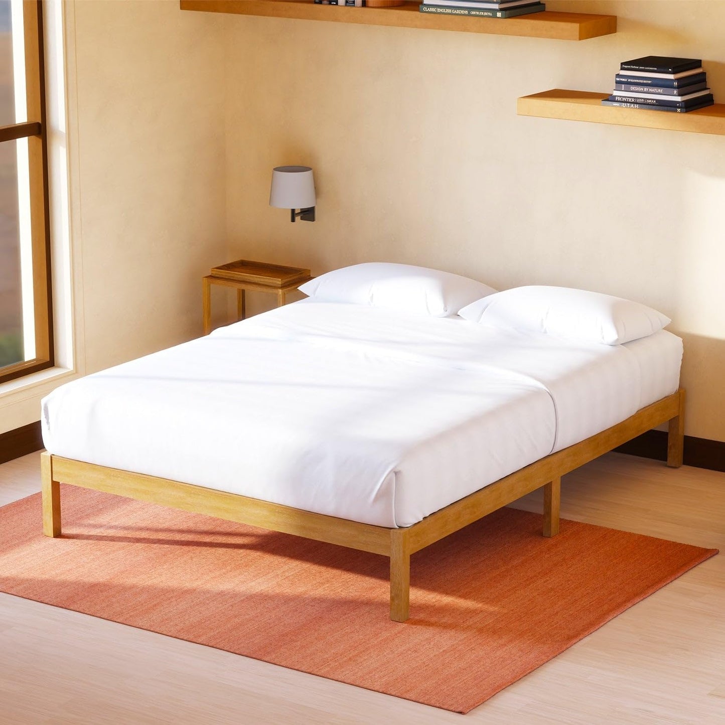 Queen Cherry Wood Platform Bed with Headboard & Under Bed Storage