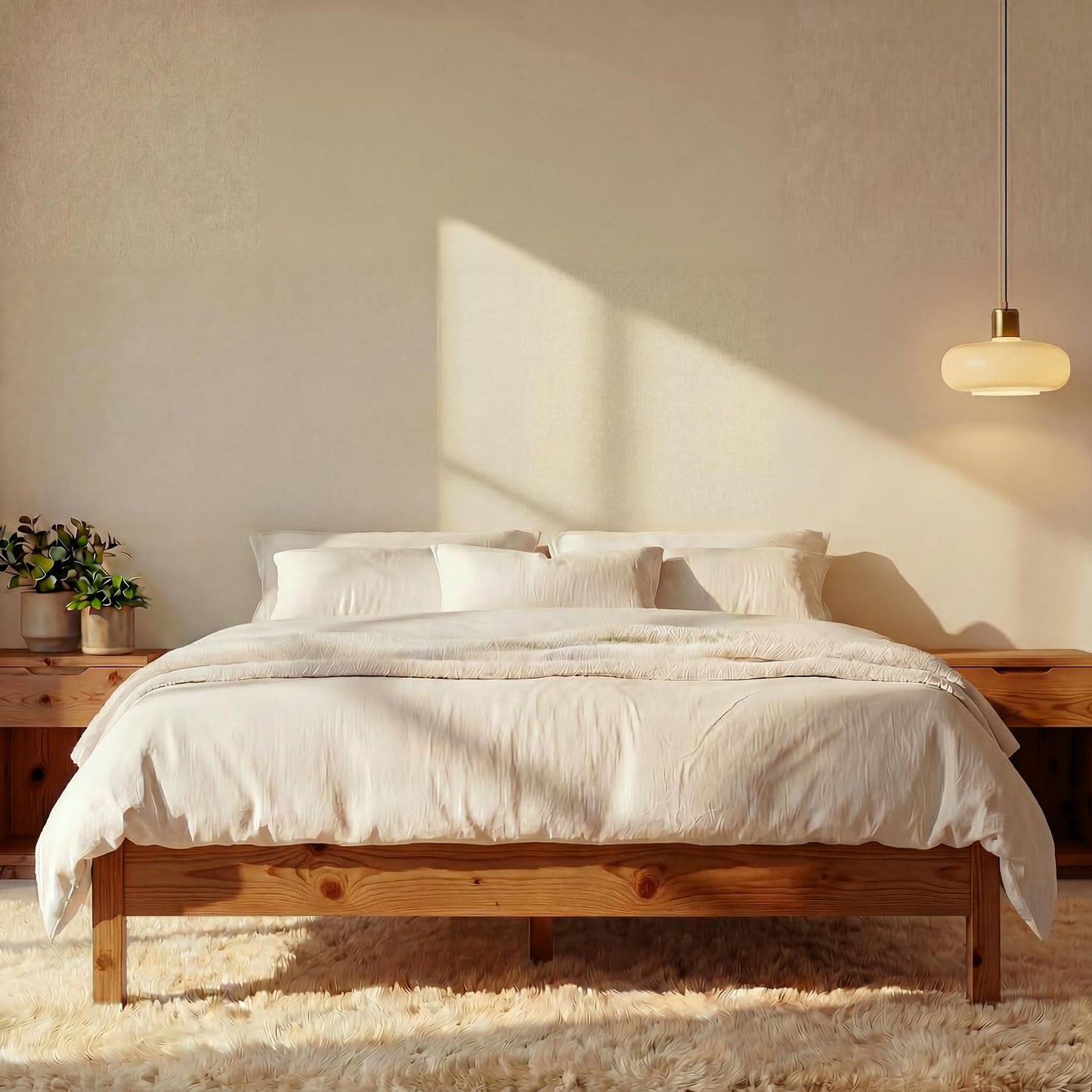 Queen Cherry Wood Platform Bed with Headboard & Under Bed Storage