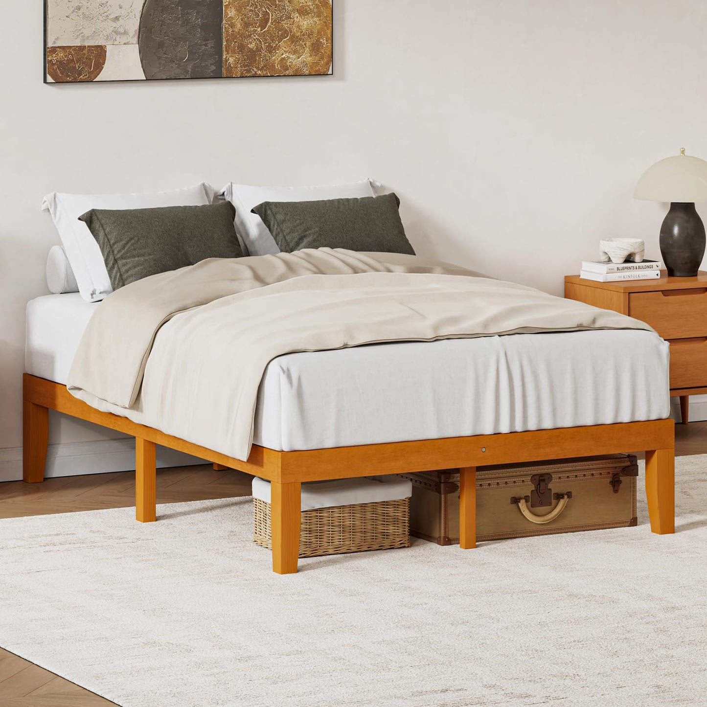 DUMOS Twin Bed Frame, Solid Wooden Bed Base with Wood Slat Support, Sturdy, Stylish & Noise-Free Design, No Box Spring Needed, Easy Assembly, 12 in Natural Pine