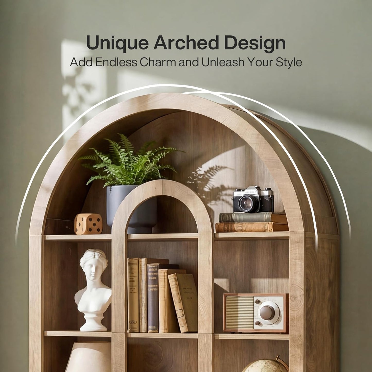 Tribesigns 71" Tall Bookshelf, 5-Tier Arched Bookcase with Open Shelves, Vintage Free-Standing Display Shelves with Rustic Wood Finish for Living Room, Office, Bedroom, Rustic Brown