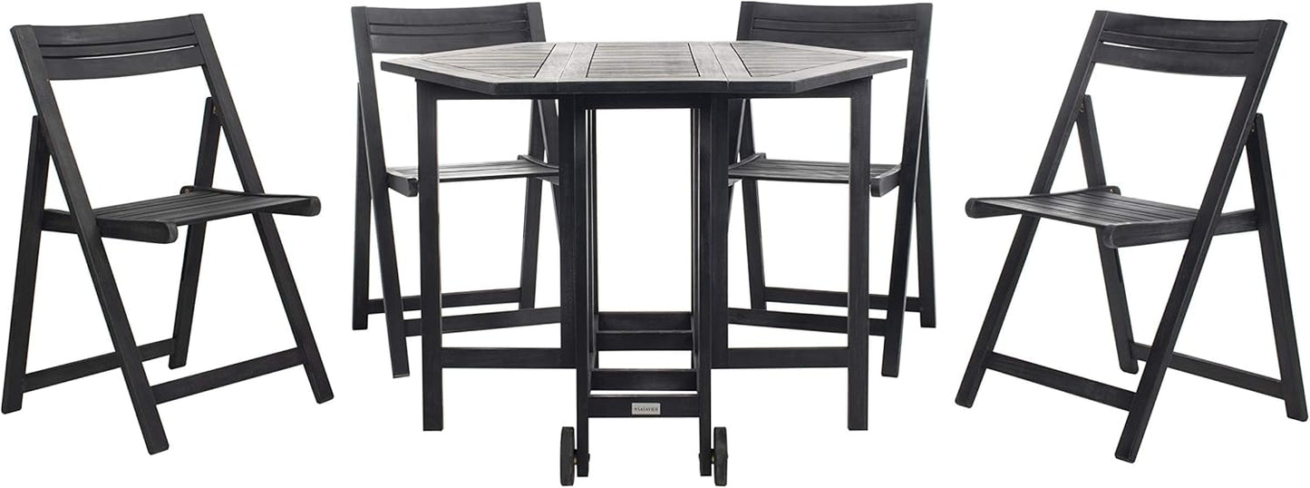 SAFAVIEH Outdoor Patio Furniture Collection Kerman White Washed Acacia Wood 5-Piece Foldable Patio Dining Set with Folding Table and 4 Director Chairs (PAT7000A)