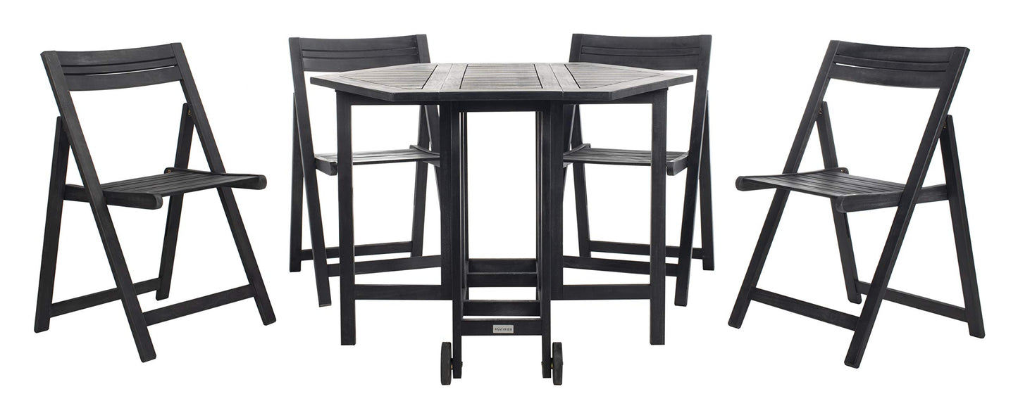 SAFAVIEH Outdoor Patio Furniture Collection Kerman White Washed Acacia Wood 5-Piece Foldable Patio Dining Set with Folding Table and 4 Director Chairs (PAT7000A)