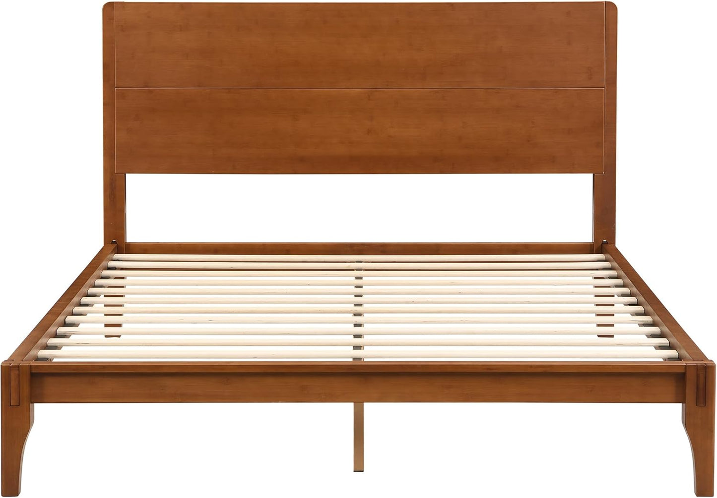 Merax Queen Size Bamboo Platform Bed, Mid-Century Modern Bed Frame with Tall Headboard, Solid Sustainable Bedframe Queen-size, Wood Slat Support, No Box Spring Needed, Easy Assembly, Noise Free, Brown