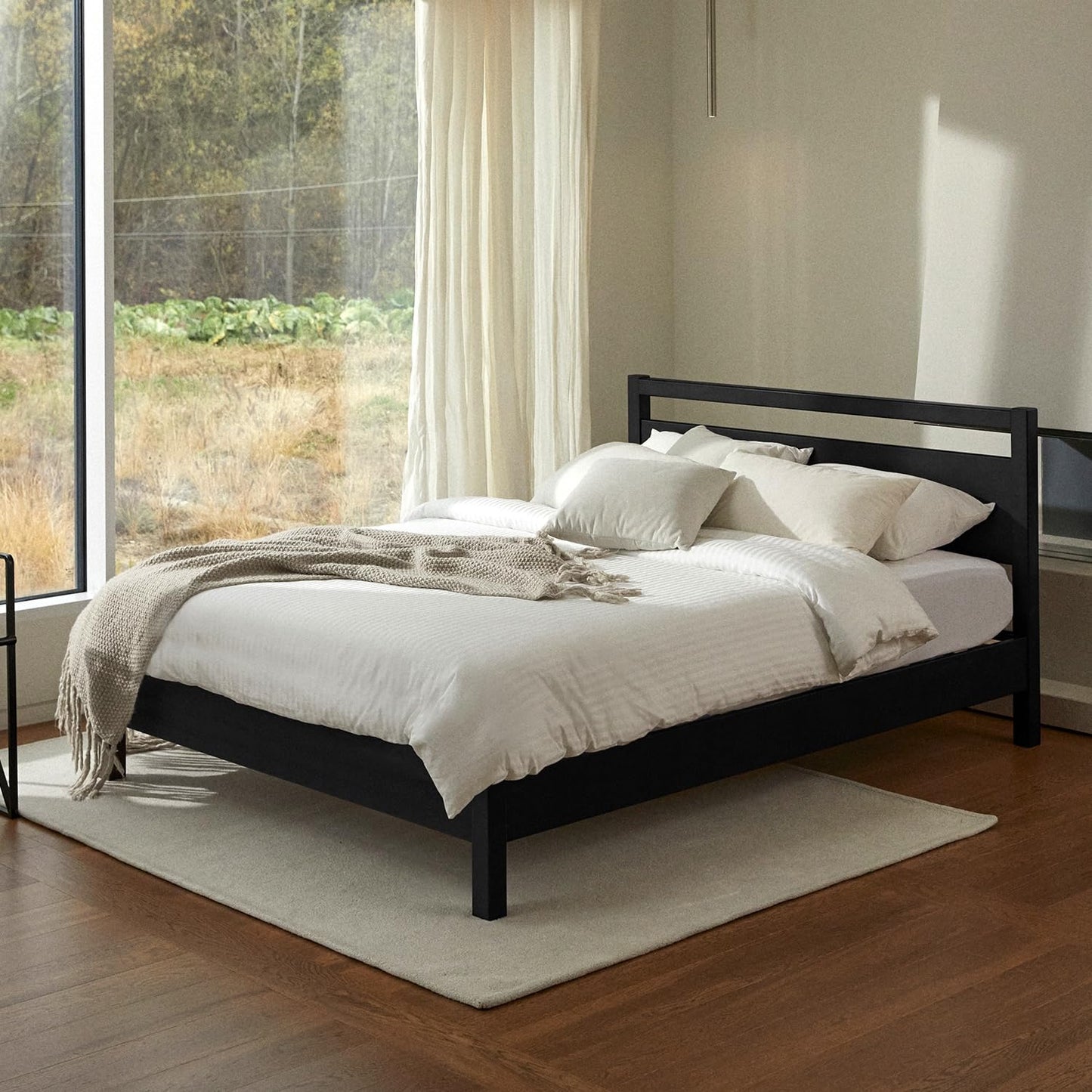 Queen Cherry Wood Platform Bed with Headboard & Under Bed Storage