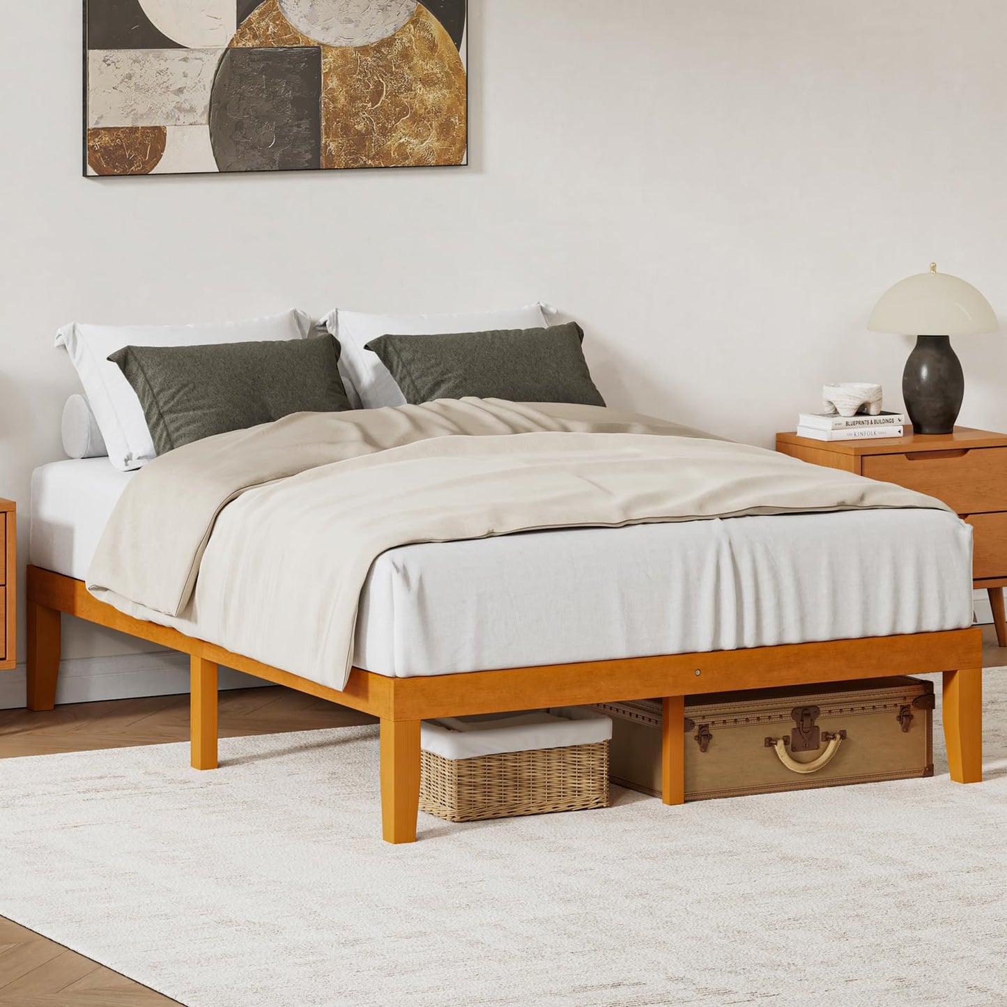 DUMOS Twin Bed Frame, Solid Wooden Bed Base with Wood Slat Support, Sturdy, Stylish & Noise-Free Design, No Box Spring Needed, Easy Assembly, 12 in Natural Pine