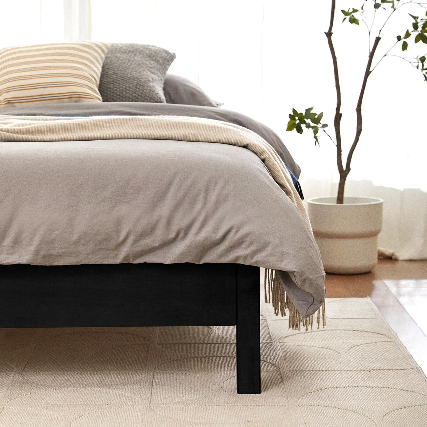 Queen Cherry Wood Platform Bed with Headboard & Under Bed Storage
