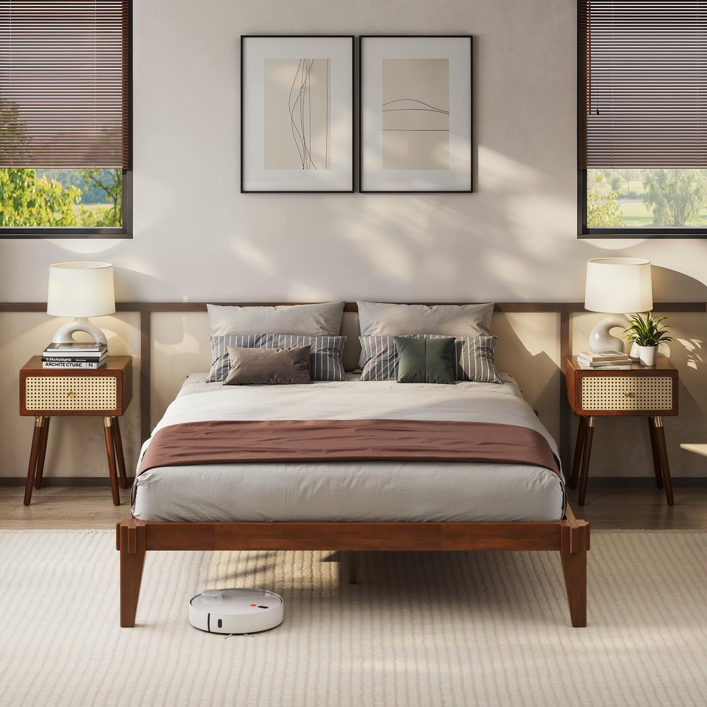 Bme Chalipa 14” Solid Wood Bed Frames - Wood Platform Bed Frame - Japanese Joinery Bed Frame - Wood Slat Support - Bed Without Box Spring - Easy Assembly - Minimalist & Modern Style, Walnut - Full