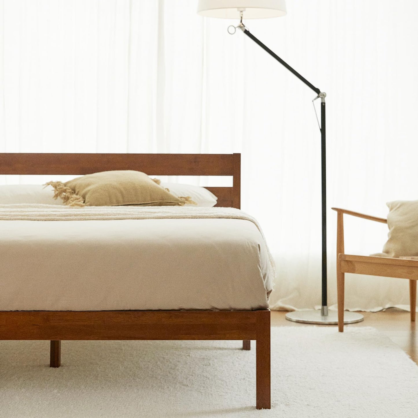 Queen Cherry Wood Platform Bed with Headboard & Under Bed Storage