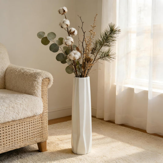 Ceramic Large Floor Vase, GDSZJLJ White 24" Tall Flower Vase Decorative Vases for Living Room Modern Home Decor Office Bedroom Kitchen Wedding House Décor, Gift for Wedding Housewarming