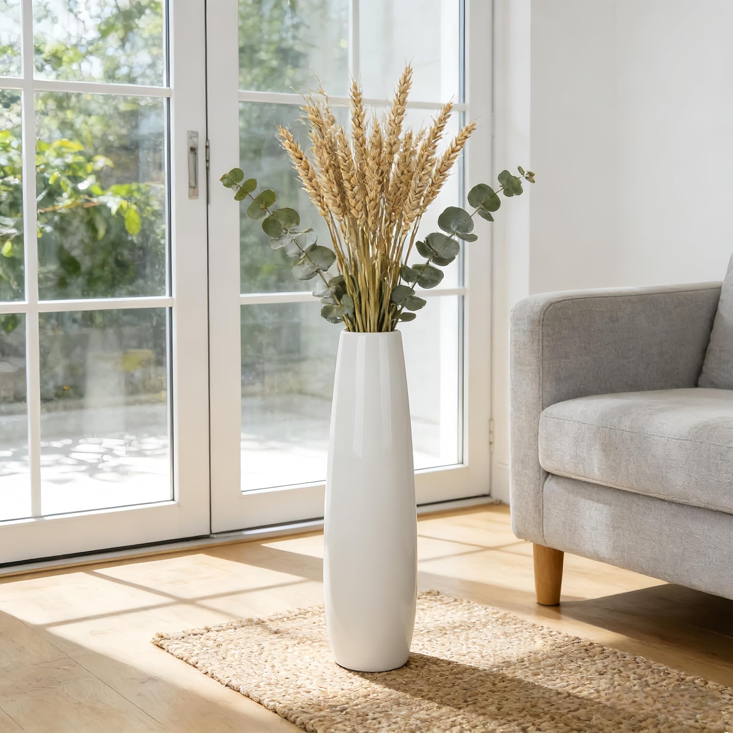 24" Tall Ceramic Floor Vase, GDSZJLJ White Large Decorative Vases for Modern Home Decor, Living Room, Minimalist Style Big Flower Vase for Pampas Grass, Flowers, Twigs, Office, Bedroom Décor