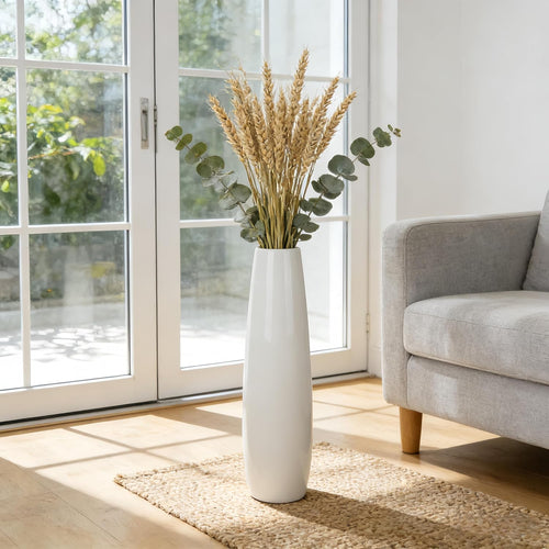 24" Tall Ceramic Floor Vase, GDSZJLJ White Large Decorative Vases for Modern Home Decor, Living Room, Minimalist Style Big Flower Vase for Pampas Grass, Flowers, Twigs, Office, Bedroom Décor