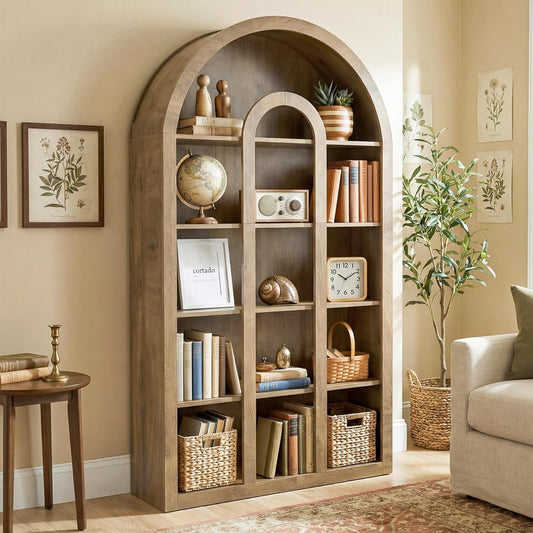 Tribesigns 71" Tall Bookshelf, 5-Tier Arched Bookcase with Open Shelves, Vintage Free-Standing Display Shelves with Rustic Wood Finish for Living Room, Office, Bedroom, Rustic Brown