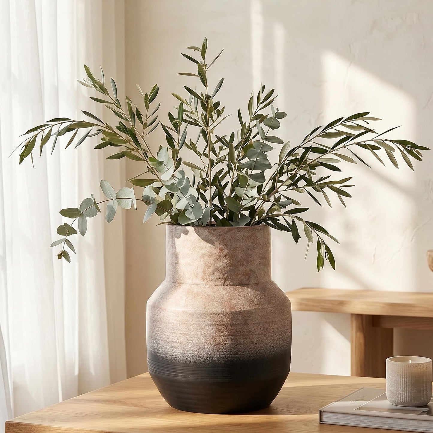 Rustic Ceramic Flower Vase,14.17Inch Indigo Artisan Handcrafted Tall Ceramic Vase Farmhouse Rustic Vase Tall vases for Decor Living Room Home Decor