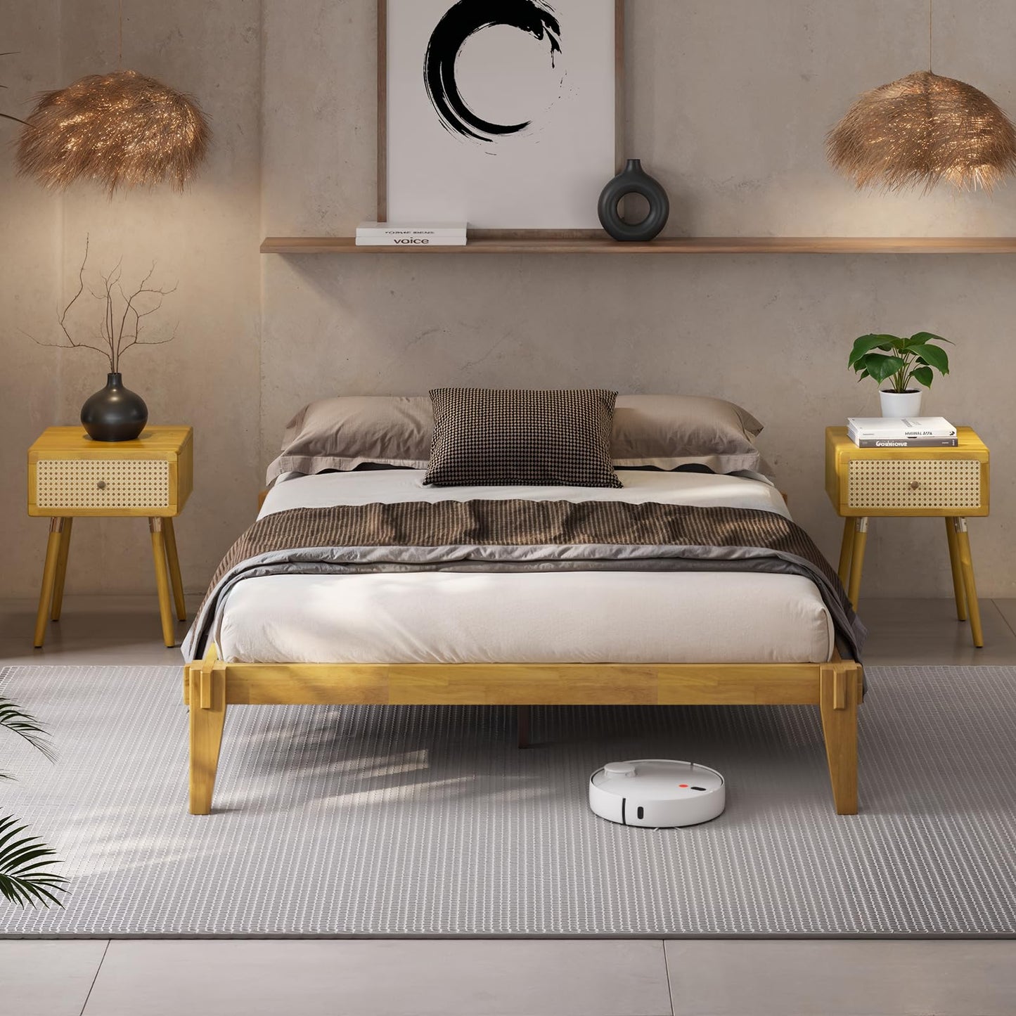 Bme Chalipa 14” Solid Wood Bed Frames - Wood Platform Bed Frame - Japanese Joinery Bed Frame - Wood Slat Support - Bed Without Box Spring - Easy Assembly - Minimalist & Modern Style, Walnut - Full