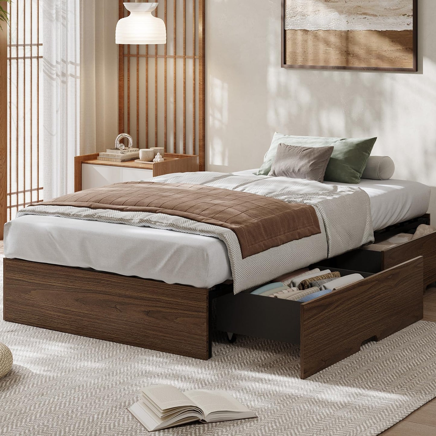 GarveeHome Queen Size Wood Platform Bed Frame,Wooden Bed Frame Without Headboard, Wood Slat Support,No Box Spring Needed, Easy Assembly