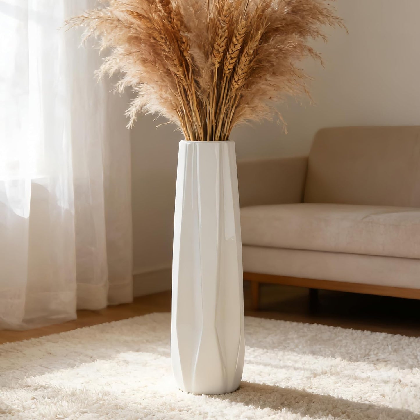Ceramic Large Floor Vase, GDSZJLJ White 24" Tall Flower Vase Decorative Vases for Living Room Modern Home Decor Office Bedroom Kitchen Wedding House Décor, Gift for Wedding Housewarming