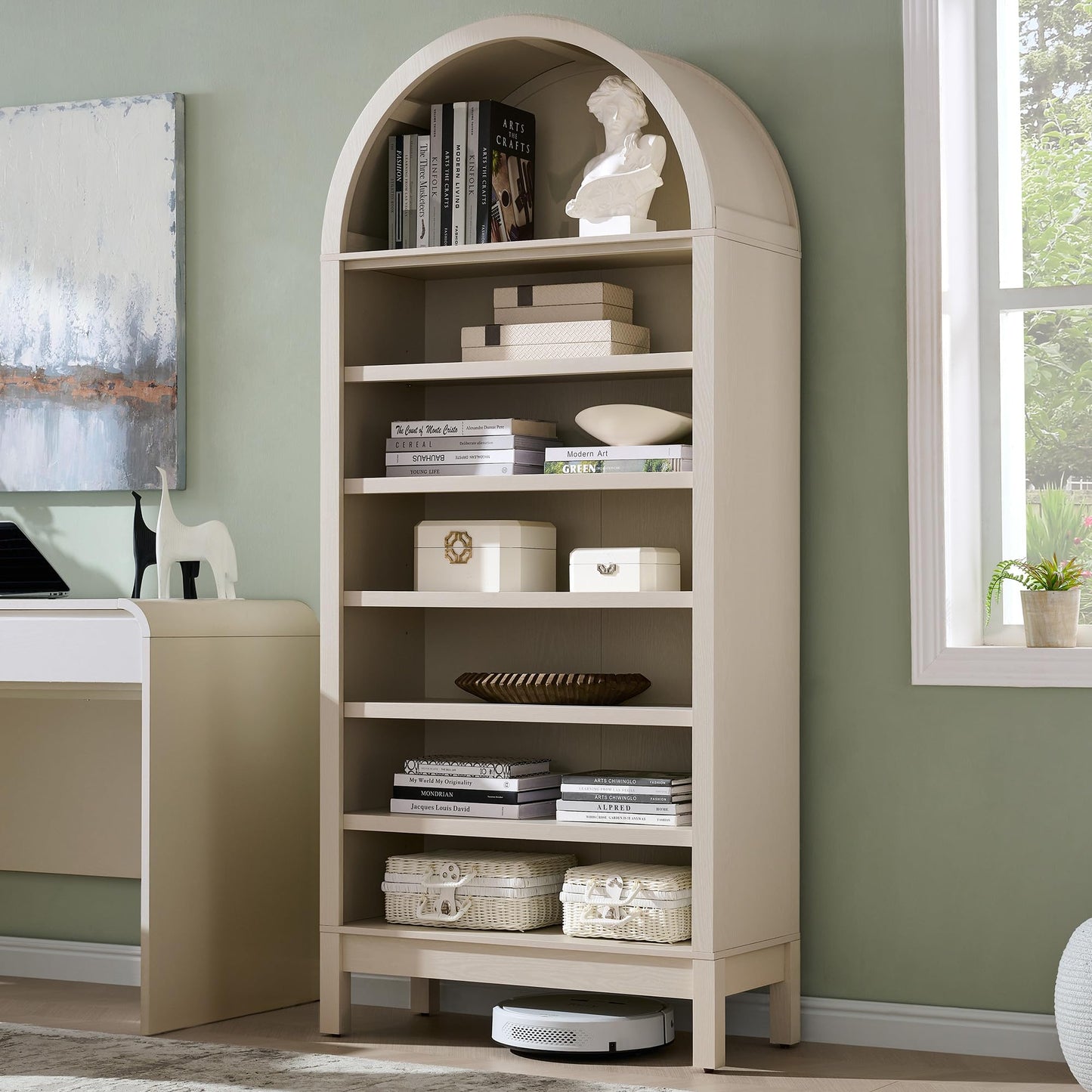 IFGET 71" Tall Arched Bookshelf, 7 Tiers Arch Bookcase with Storage, Modern Farmhouse Book Shelf with Adjustable Shelves, Wood Bookshelf w/Open Display Shelves for Living Room, Office (Brown)