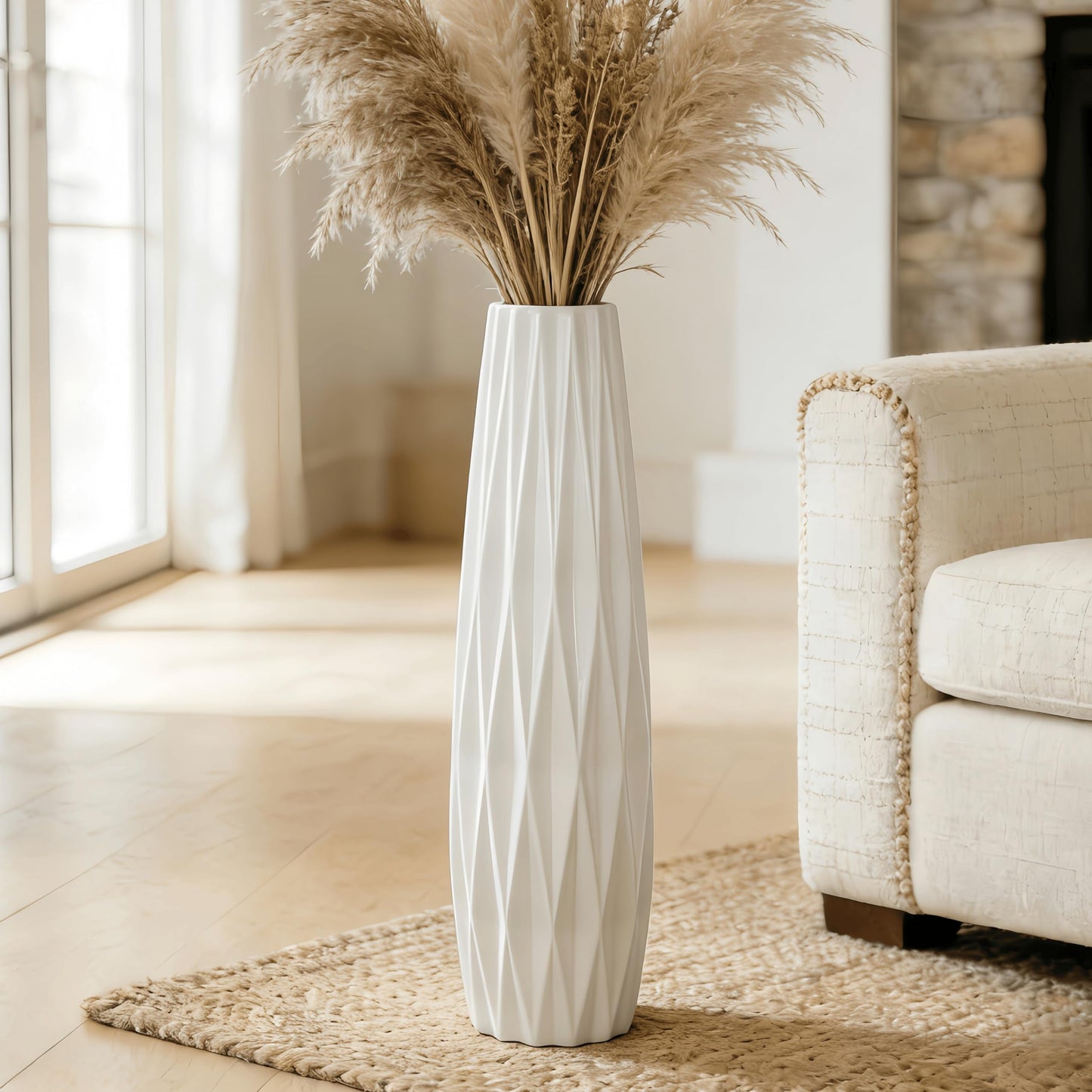 Ceramic Large Floor Vase, GDSZJLJ White 24" Tall Flower Vase Decorative Vases for Living Room Modern Home Decor Office Bedroom Kitchen Wedding House Décor, Gift for Wedding Housewarming