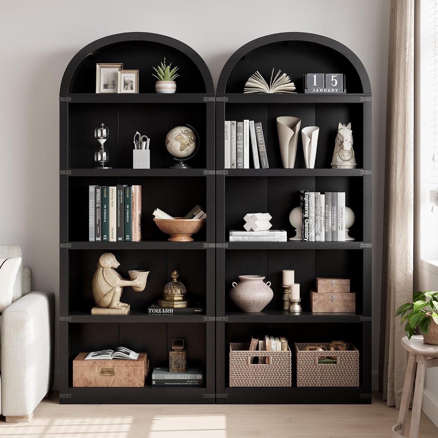 GarveeHome Bookcase 5 Shelf Arched Bookshelf 71.65 in Tall Bookcase Farmhouse Display Storage Rack Wooden Bookshelves for Home Office, Living Room