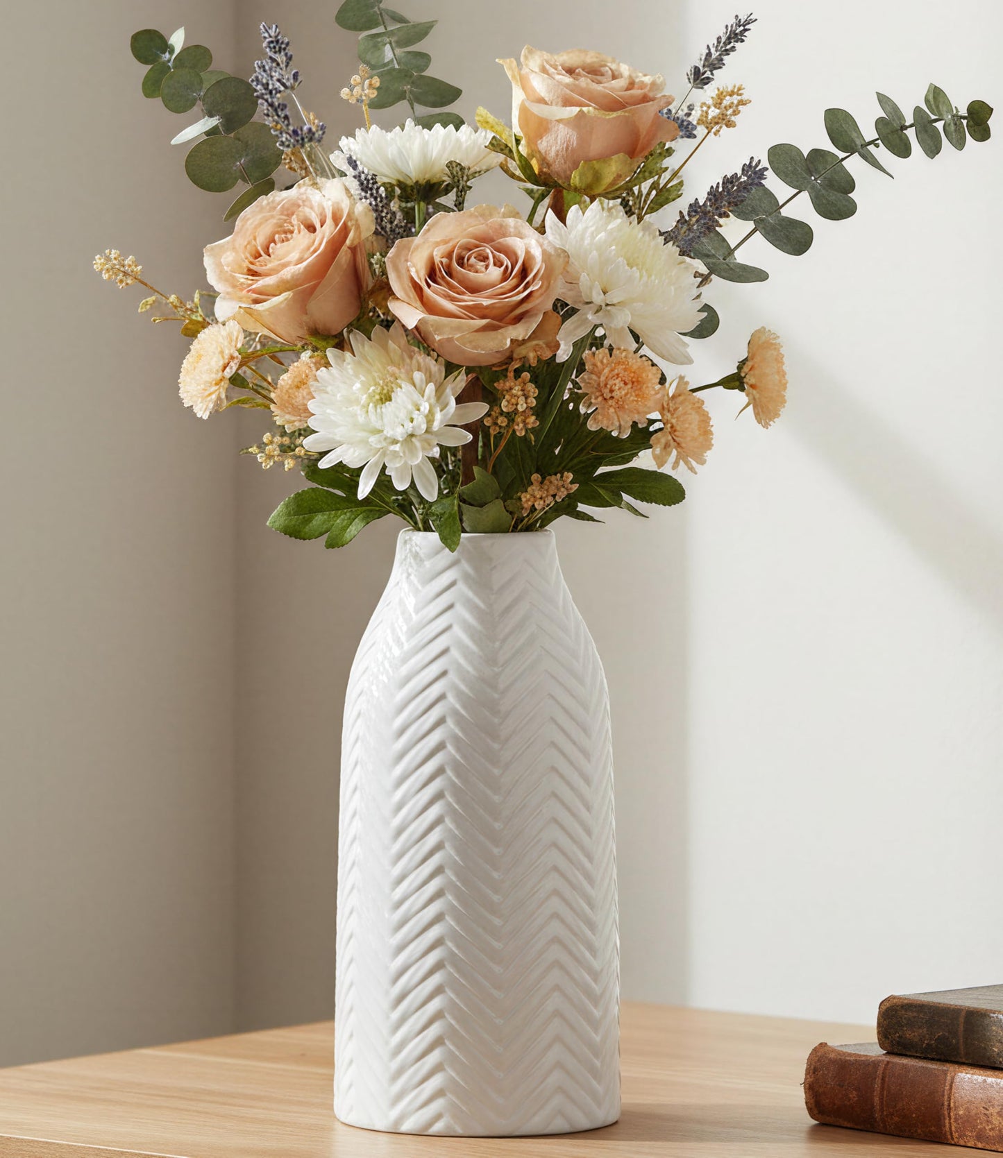 hjn Large White Vase for Flowers Ceramic Vase for Home Decor Tall Vases for Your Floor/Kitchen/Office/Living Room/Table- White Texture(Large)