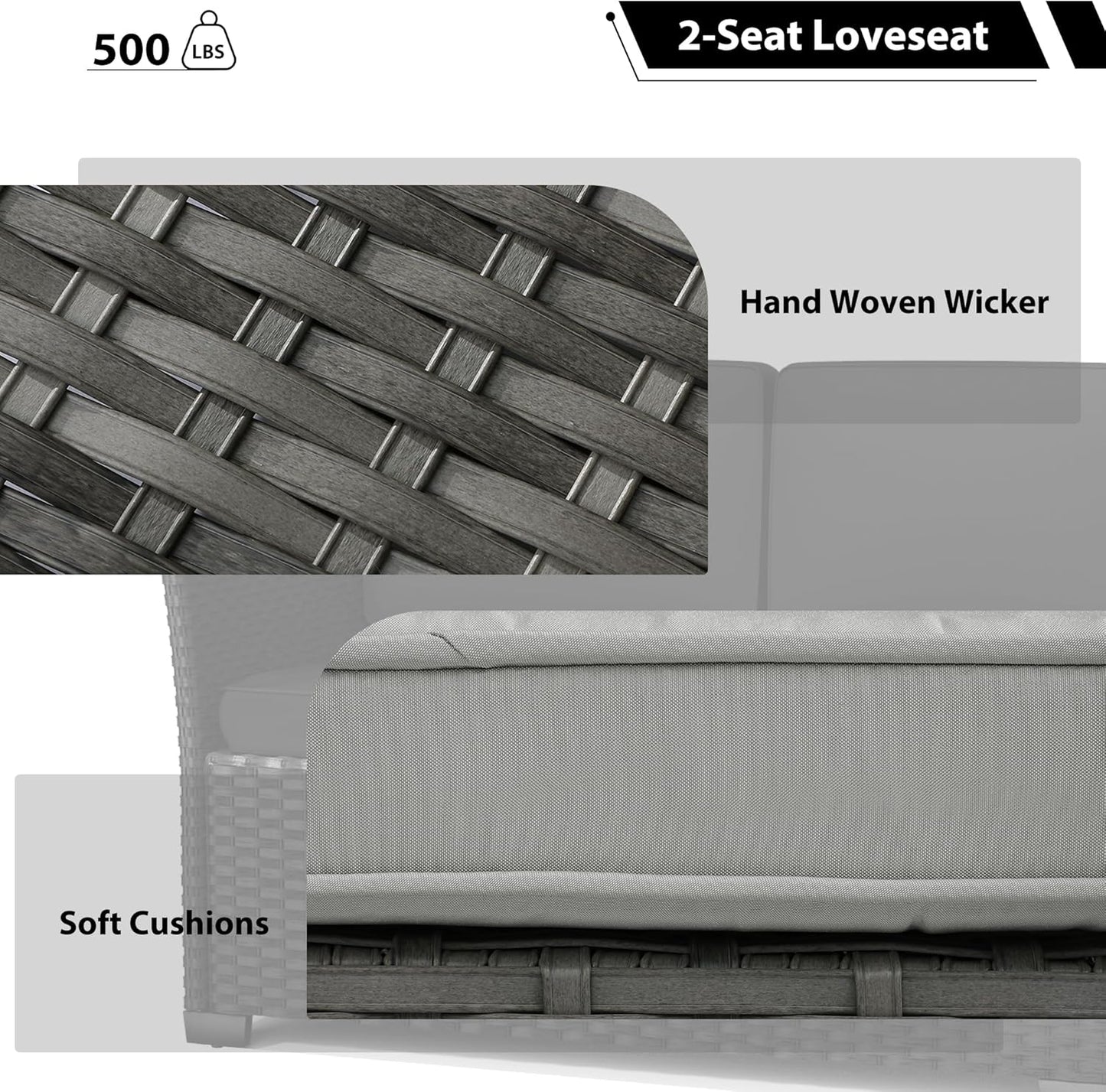 KIGOTY 7 Piece Patio Furniture Set, Outdoor PE Wicker Rattan Outdoor Dining Set, Patio Table and Chairs Set, Patio Conversation Sofa Set with Dining Table and Ottoman(Grey-Light Grey)
