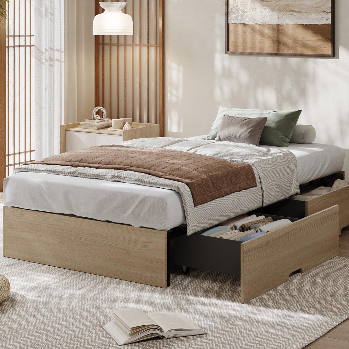 GarveeHome Queen Size Wood Platform Bed Frame,Wooden Bed Frame Without Headboard, Wood Slat Support,No Box Spring Needed, Easy Assembly