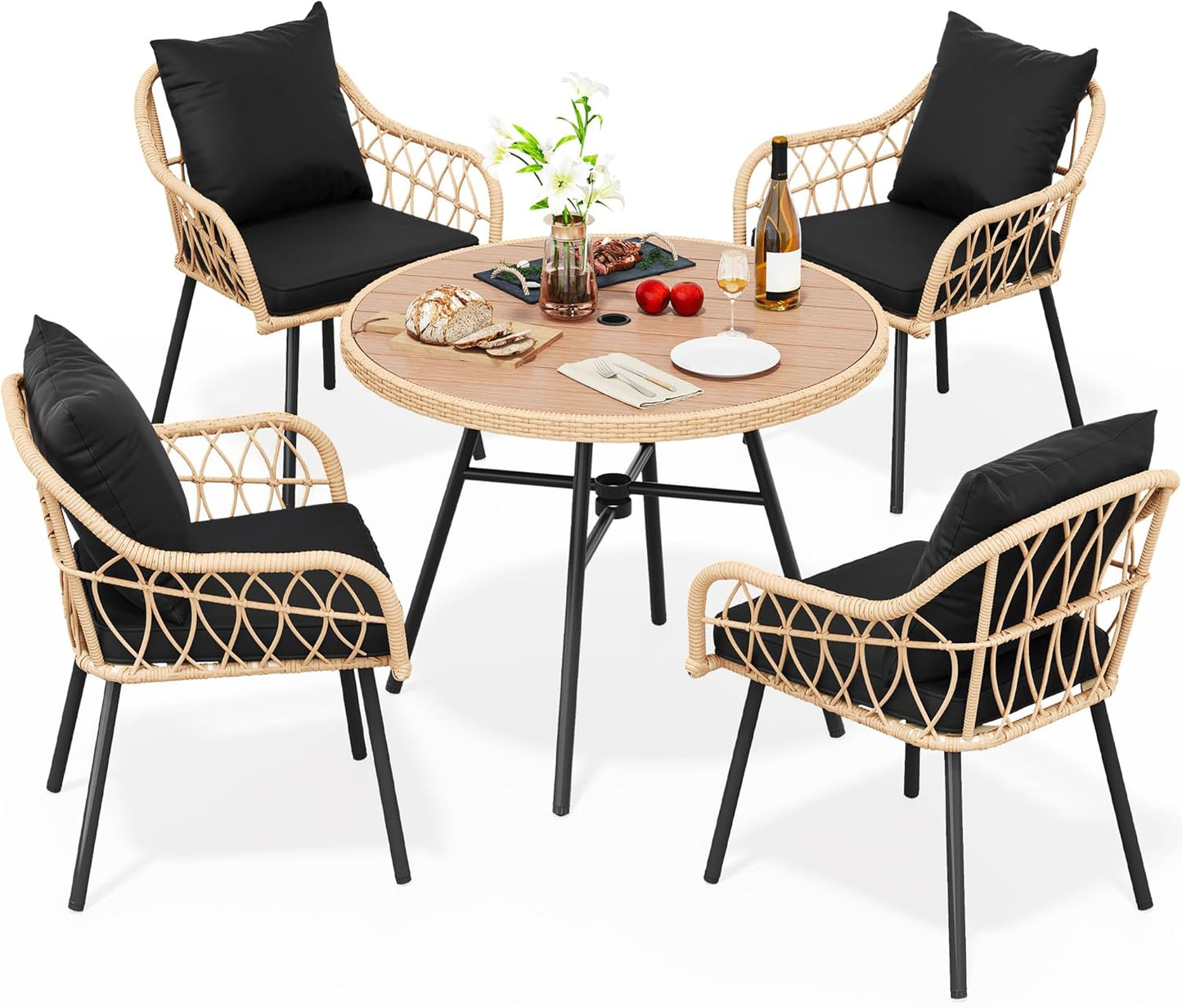YITAHOME Outdoor Patio Dining Set 5-Piece Patio Dining Furniture Sets for 4 Outdoor Table and Chairs with Cushions Outdoor Dining Table Set for Backyard Deck (Light Brown + Black)