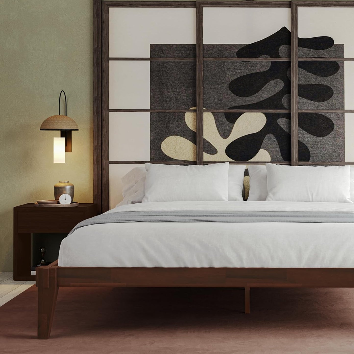 Bme Chalipa 14” Solid Wood Bed Frames - Wood Platform Bed Frame - Japanese Joinery Bed Frame - Wood Slat Support - Bed Without Box Spring - Easy Assembly - Minimalist & Modern Style, Walnut - Full
