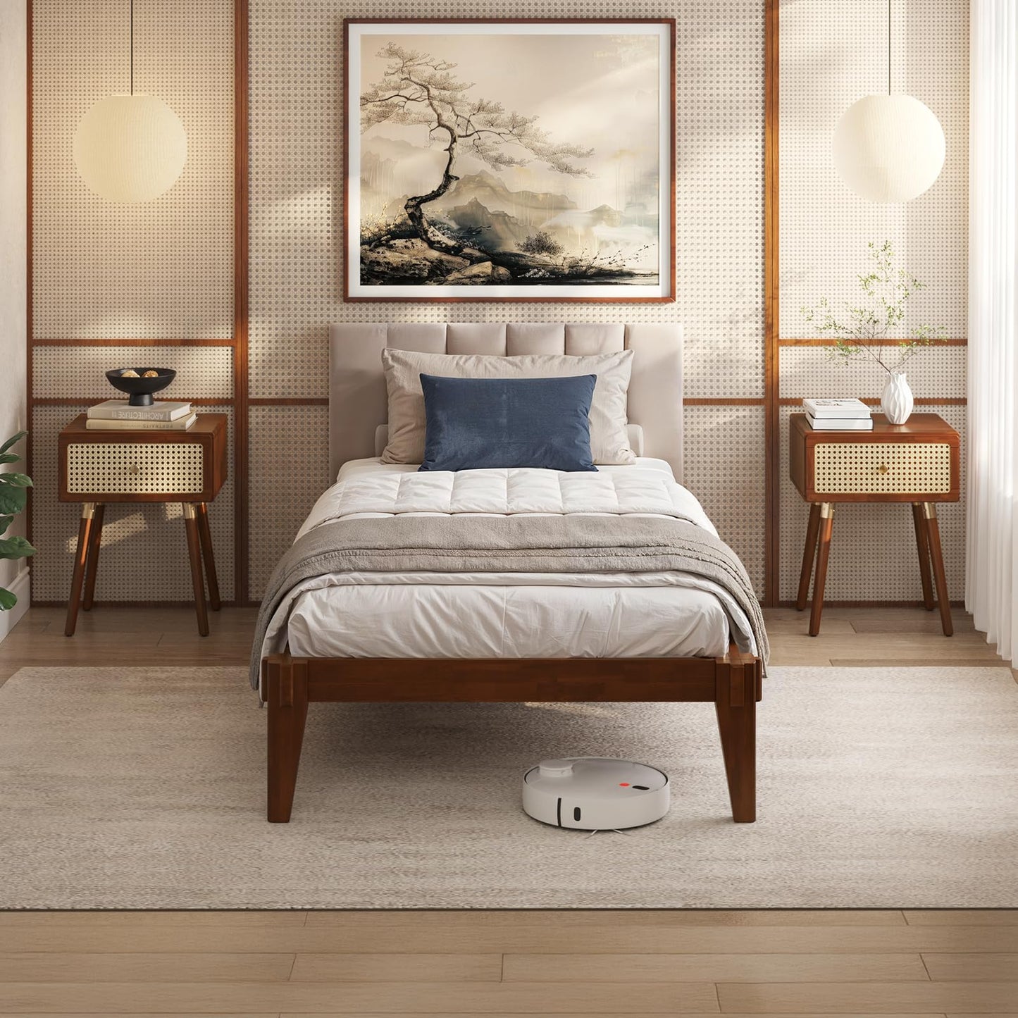 Bme Chalipa 14” Solid Wood Bed Frames - Wood Platform Bed Frame - Japanese Joinery Bed Frame - Wood Slat Support - Bed Without Box Spring - Easy Assembly - Minimalist & Modern Style, Walnut - Full