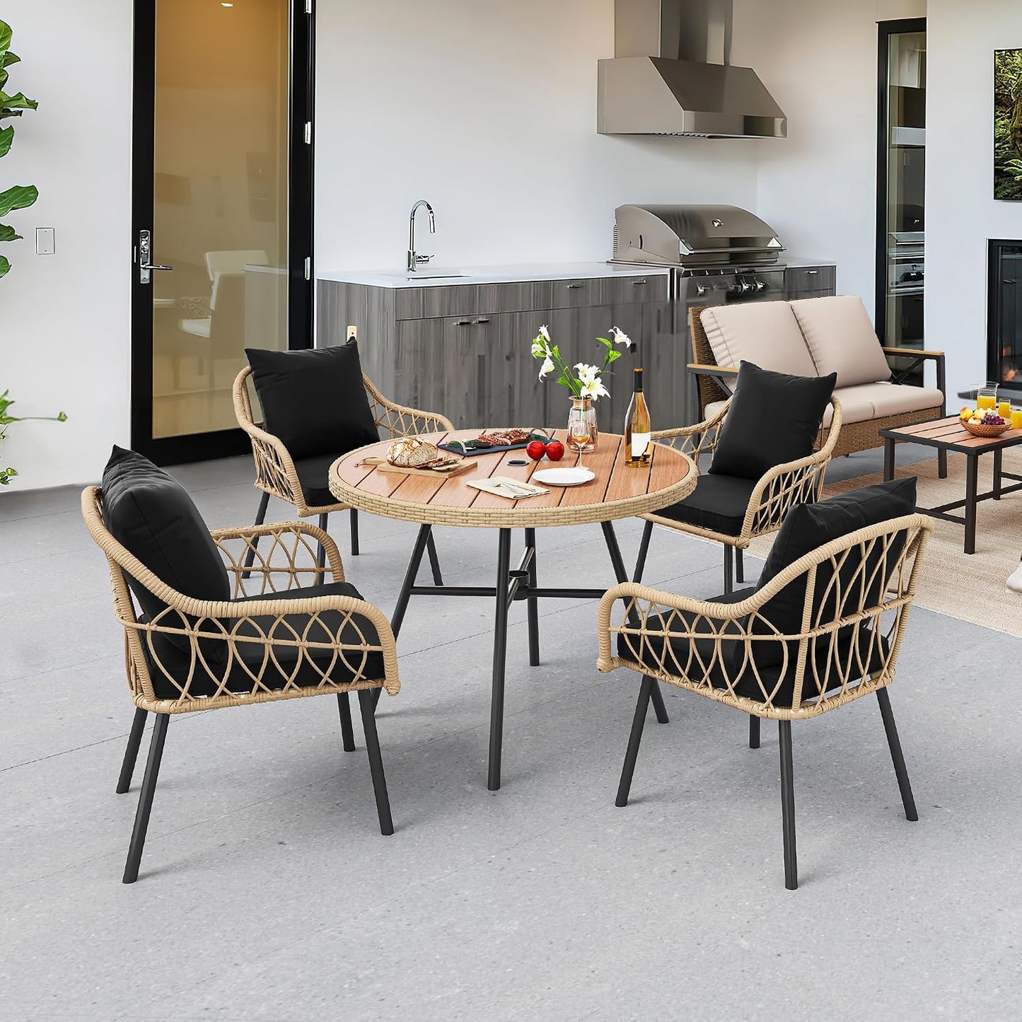 YITAHOME Outdoor Patio Dining Set 5-Piece Patio Dining Furniture Sets for 4 Outdoor Table and Chairs with Cushions Outdoor Dining Table Set for Backyard Deck (Light Brown + Black)