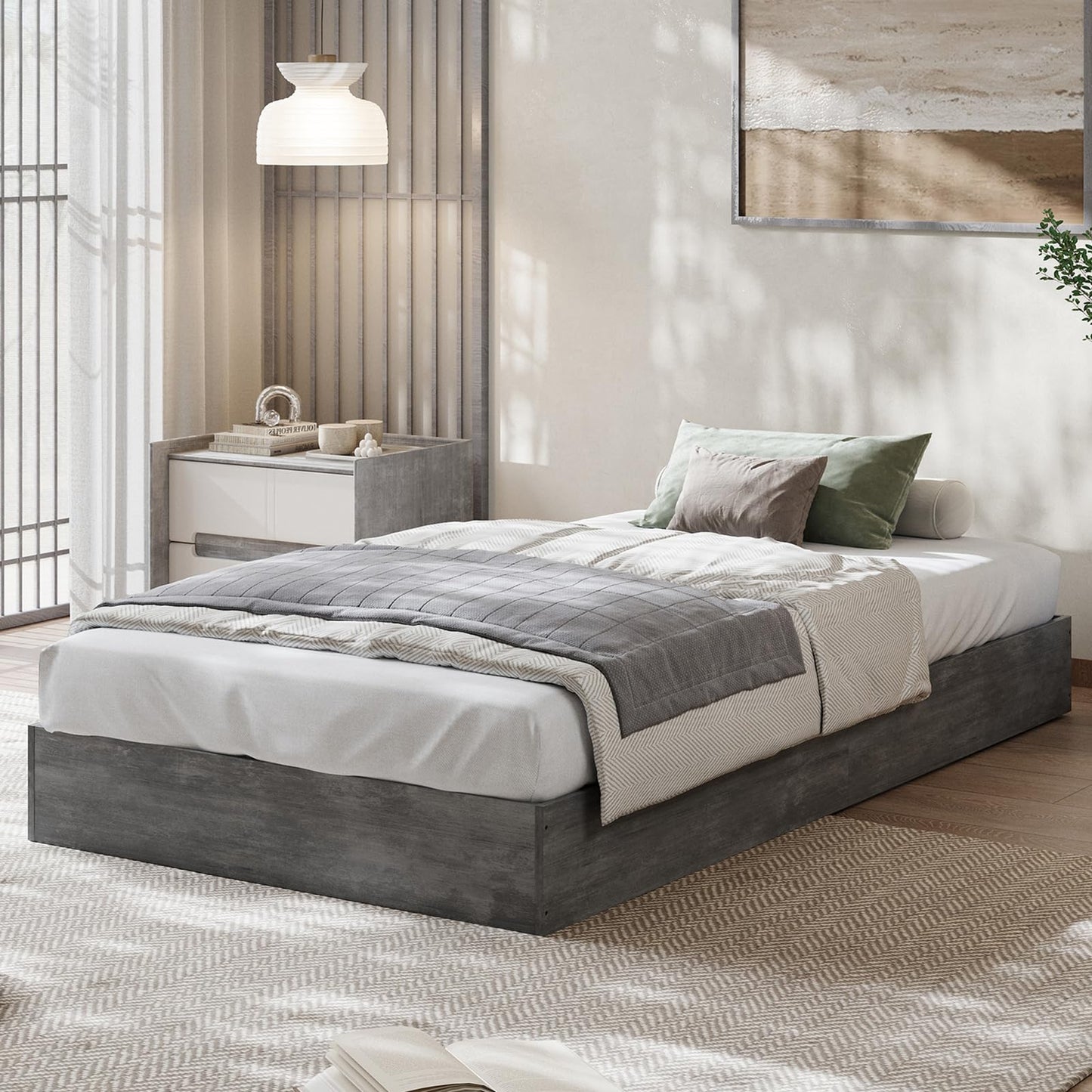GarveeHome Queen Size Wood Platform Bed Frame,Wooden Bed Frame Without Headboard, Wood Slat Support,No Box Spring Needed, Easy Assembly