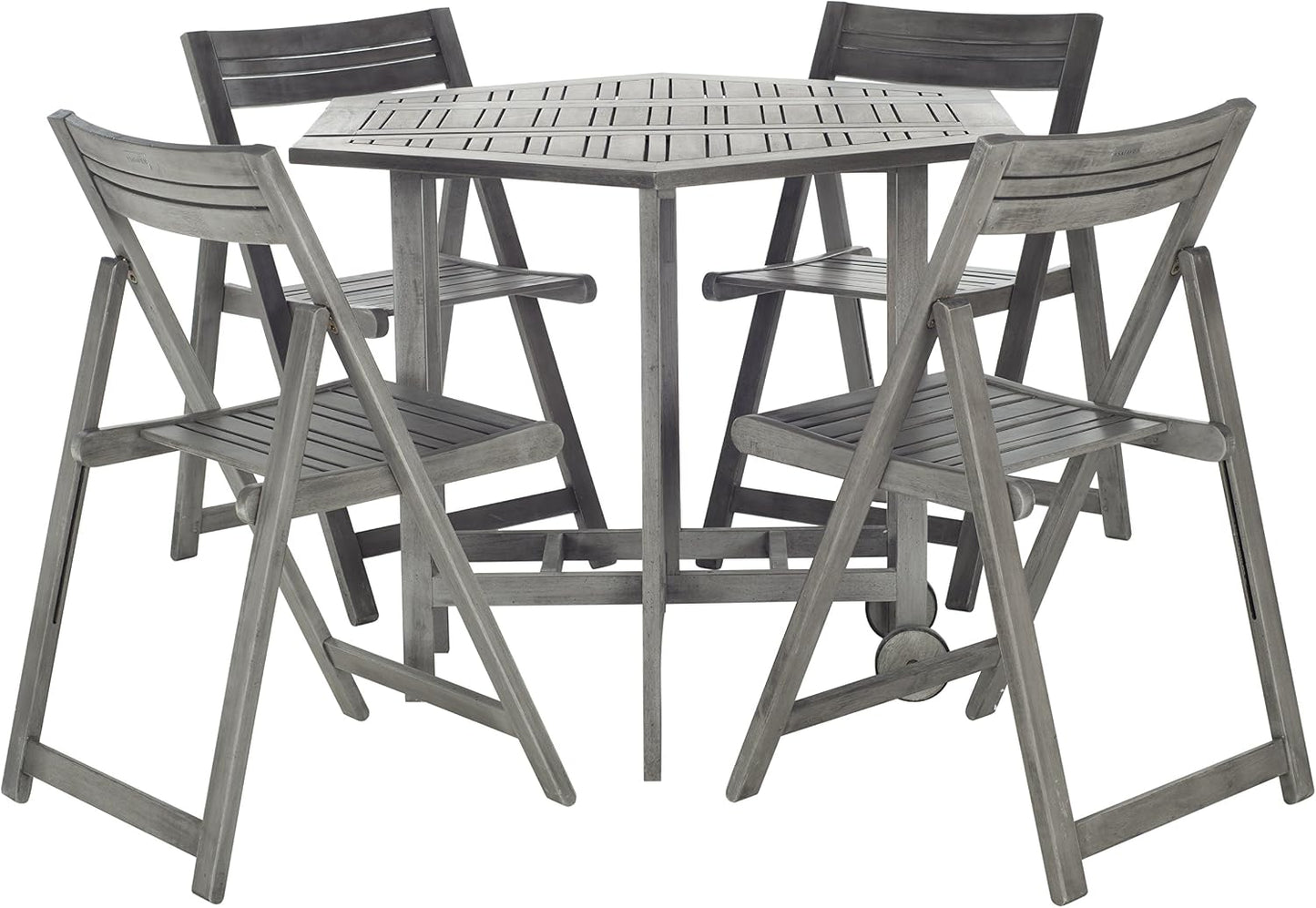 SAFAVIEH Outdoor Patio Furniture Collection Kerman White Washed Acacia Wood 5-Piece Foldable Patio Dining Set with Folding Table and 4 Director Chairs (PAT7000A)
