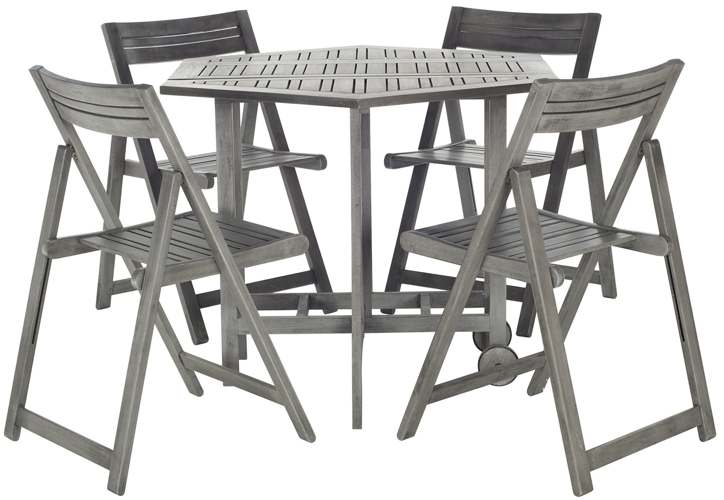 SAFAVIEH Outdoor Patio Furniture Collection Kerman White Washed Acacia Wood 5-Piece Foldable Patio Dining Set with Folding Table and 4 Director Chairs (PAT7000A)