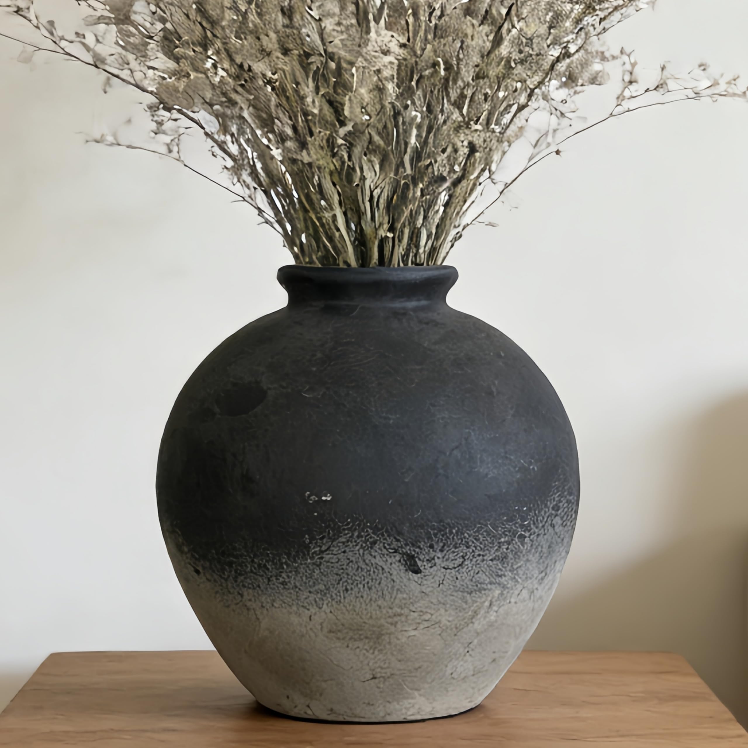 7.87 Inch Farmhouse Decor Ceramic Rustic Vase, Handmade Brown Pottery Flower Vase for Home Decor, Vintage Centerpiece Vase for Living Room & Kitchen, Ceramic Flower Vase for Table Decoration