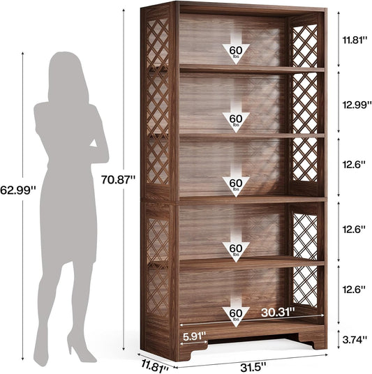 Tribesigns 71" Tall Bookshelf, 6-Tier Large Mid-Century Bookcase, Freestanding Library Open Bookshelves with 5 Storage Shelves, Wooden Display Shelving Unit for Living Room, Home Office(1PC)